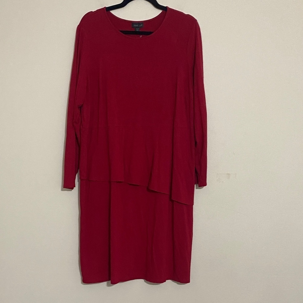 J. Jill Women Wearever Collection Red Tiered Long Sleeve Dress women 1X holiday